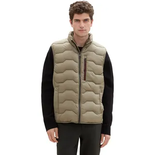 TOM TAILOR Herren Hybrid Steppweste mit Stehkragen,32097 - Smokey Olive Green, S