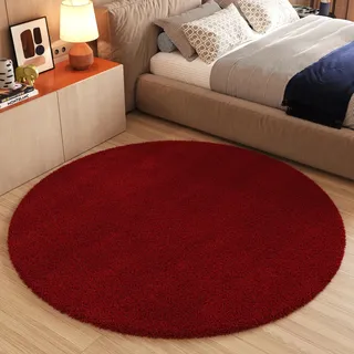 TAPISO Essence Teppich Rund Rot Dunkelrot Hochflor Langflor Shaggy Einfarbig Weich Flauschig Schlafzimmer Wohnzimmer Kinderzimmer ÖKO-TEX 80 x 80 cm