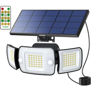 INTELAMP Solar Strahler mit Bewegungsmelder mit Fernbedienung, 6000mAh Lithium-Eisenphosphat-Batterie 1200LM Hohe Helligkeit solarleuchte,4 Modi 270°Weitwinkel Solarleuchten mit 2.7m Kabel