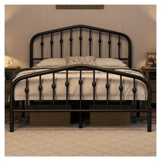 Bettrahmen 140 x 200 cm, Vintage Metallbett mit kronenförmigem Kopfteil, stabiles Bettgestell aus Metall, robust und leicht zu montieren, Gästebett, Jugendbett, Tagesbett, Schwarz - Schwarz
