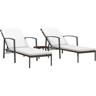 vidaXL Sonnenliegen 2 Stk. mit Tisch Poly Rattan Braun - Braun