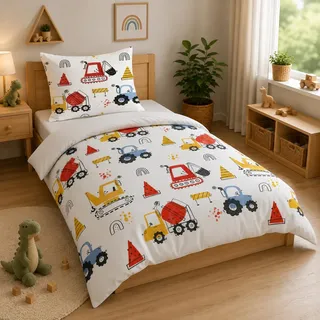 Caregchrisj Traktor Bettwäsche 135x200 cm für Kinder, Trecker Kinderbettwäsche für Jungen, Mikrofaser Bettbezug mit Kissenbezug 80x80cm
