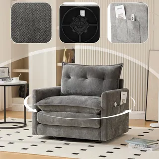 360° drehbarer Loungesessel: Armlehnen + Kissen, großes Einzelsofa modern – für Wohnzimmer, Schlafzimmer, Arbeitszimmer, Büro (Entspannung/Unterhaltun - Grau