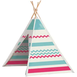 John 7026293 77204 Tipi Spielzelt, Weiß/Pink/Türkis/Natur