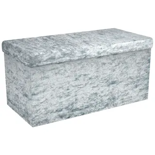 Intirilife Faltbare Sitzbank 76x38x38 cm in Samt Blaugrau - Sitzwürfel mit Stauraum und Deckel mit Samtbezug