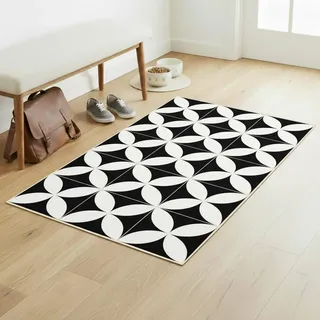 Ambiance-Live PVC-Teppich. rutschfest. Zum Schutz von Fußböden. Zementfliesen-Design. Handwäsche. Dicke: 2,2 mm. 60 cm x 100 cm. Schwarz und Weiß.