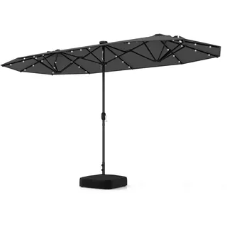 COSTWAY Doppelsonnenschirm 400x 200cm, Gartenschirm mit Kurbel, Ständer und LEDs, Sonnenschirm UPF 50+ Groß XXL Grau - Grau