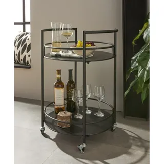 Dekoleidenschaft Servierwagen aus Metall, schwarz, Ø 46 x 69 cm, Getränkewagen, Barwagen - Schwarz
