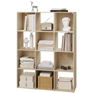 eSituro Bücherregal mit 12 Fächern, freistehendes Würfelregal, Raumteiler Regal offen, Standregal modern, für Wohnzimmer, Kinderzimmer, Büro, Schlafzimmer, 91x120x29 cm, helle Eiche