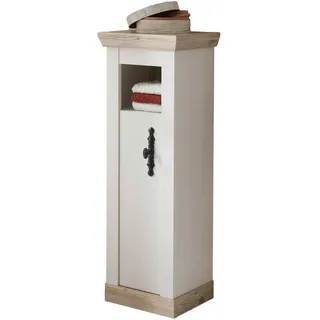 Furn.Design Bad-Kommode Pinie weiß, Oslo Pinie Landhaus, Badmöbel Midischrank, 42 x 120 cm , Weiß, Pinienfarben , Holzwerkstoff , Nachbildung,Pinie , Uni , Sockel , 42x120x35 cm , Badezimmer, Badmöbel, Unterschränke