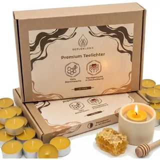 Bienenwachs Teelichter 24er Set – 100% Reines EU-Bienenwachs, 5.5 hr+, Paraffinfrei, Baumwolldocht, Handgemacht in Berlin, Natürlicher Honigduft