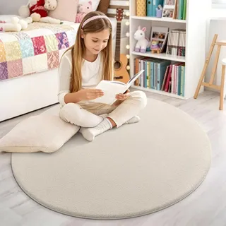 Homaxy Moderner Teppich Wohnzimmer 120x120 cm Rund Kuscheliger Flauschig Weich waschbar Teppiche Anti-Rutsch Unterseite Kurzflor Matte fürs Flur, Kinderzimmer, Schlafzimmer, Beige