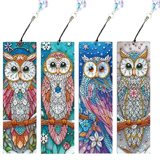 JISHSHAY 4 Stück Diamond Painting Lesezeichen Eule Diamant Painting Lesezeichen Tiere Diamantmalerei Bookmark Diamant Malerei Bookmark Diamaond Malerei Book Marks Mosaikherstellung Book Marks
