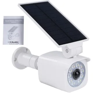 DewinLVD Attrappe Kamera Solarlampen für Außen mit Bewegungsmelder LED Solarleuchten mit Attrappe Außen überwachungskamera 360° drehbarer Sockel 120° drehbares Solarpanel 5V/1.5W 2200mAh IP65 Weiß.