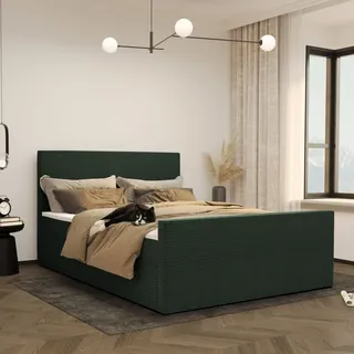 Kaiser Möbel Boxspringbett mit bettkasten und topper 120x200 cm Viesta stoff Poso Grün H3 - dunkelgrün