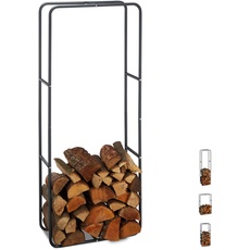 Bild Kaminholzregal, Holzscheite Stapelhilfe, aus Stahl, innen und außen, Brennholzregal, HxB 150x60 cm, anthrazit