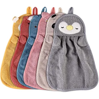 Vegena Handtücher für Kinder - 6 Stück Kinder Handtuch Tier Kinderhandtuch Set Mikrofaser Handtuch Set mit Aufhängerschlaufe Tiermotiv Saugfähig Schnell Trocknend für Badezimmer, Küchen