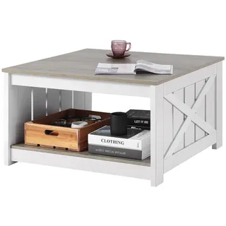 Vevor Couchtisch Grau Weiß Holz 80 x 45,5 cm