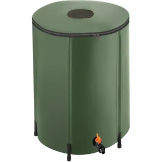 Tectake Regentonne rund mit Hahn und Überlaufschutz 250 l Grün