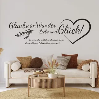 tjapalo® pk229 Spruch Wandtattoo Glaube an Wunder Liebe und Glück wandtattoo wohnzimmer sprüche Wandtattoo zitat Wandsticker Flur und Diele, Farbe: braun (kaffee), Größe: B180xH58cm