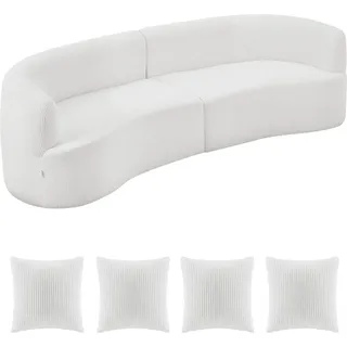 SucceBuy Gebogenes modulares Sofa (284 cm) mit 4 Kissen, großzügiger Loungesessel mit breiter und tiefer Sitzfläche, ideal für Wohnzimmer, Schlafzimmer, Wohnung oder Büro, Schlafsofa Bodensofa in Weiß - Weiß