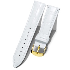 BINLUN Leder Uhrenarmband Krokodilmuster Schnellverschluss Ersatz Kalbsleder Uhrenarmbänder 10 Farben 13 Größen für Herren & Damen(Goldene Schnalle,Weiß,22mm)