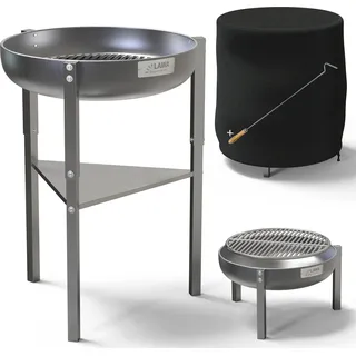 304 / V2A Edelstahl Feuerschale 60 cm mit 3 Höhen Feuerstelle Garten Klöpperboden Grill Terrassenfeuer