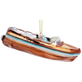 SIKORA Luxus Holz Motor Yacht besondere Weihnachtskugel Glas Christbaumschmuck Deko Figur Weihnachten Anhänger Ornament - Trend Line - BS689