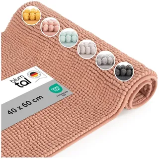 Blumtal Badematte 40x60 cm Hochflor Chenille - Oeko-TEX zertifizierter Badteppich - Badematten & Badteppiche - Duschvorleger - Badvorleger rutschfest waschbar - Badmatten - Fußmatte Bad in Rosa