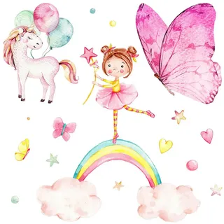 Wallfluent Wandaufkleber 80x105cm - Mädchen auf dem Regenbogen , Multicolor , Kunststoff , Rechteckig , 80x105x0.1 cm , Tapeten & Wandverkleidungen, Wandtattoos & Sticker, Wandtattoos