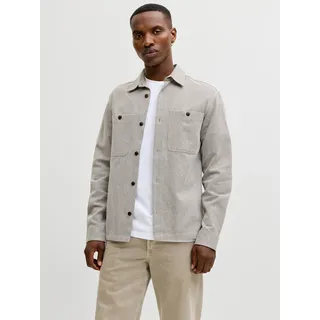 Langarmhemd JACK & JONES "JPRBLURAYLE LINEN BL. SOLID LS SHIRT SN", Herren, Gr. L, N-Gr, lemon pepper, Web, Obermaterial: 70% Baumwolle, 30% Leinen, unifarben, normal, Hemden Langarmhemd