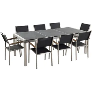 Beliani Gartenmöbel Set schwarz geflammt Textilbespannung Grosseto - Metall , Gartenmöbel, Gartengarnituren, Gartenmöbel-Sets