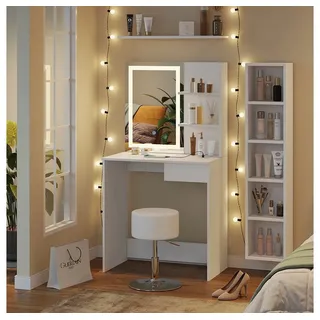 Vicco Schminktisch Dekos Weiß 75 cm mit LED-Spiegel QI-Ladegerät und Hocker