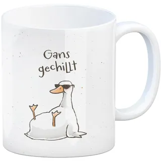 Gilbert die Gans Kaffeebecher mit Spruch Gans gechillt eine bunte Tasse für das Büro lustiger Motiv Pechvogel Kaffeetasse Männer Miesepeter Comic Becher witziger Spruch Küchen