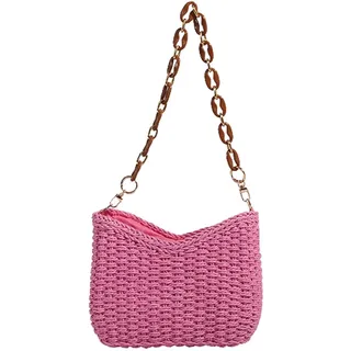 CORIOS Damen Gewebte Tasche Sommer Strandtaschen Handgefertigte Strohtasche Böhmische Tote Beutel Retro Schultertasche Handgewebt Basttasche Frauen Handtasche für Reise Urlaub Strand Rosa