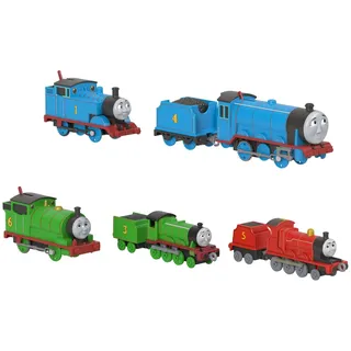 Thomas & Seine Freunde Spielzeugeisenbahnen von Fisher-Price, 2 große Die-Cast-Loks und 3 motorisierte Züge mit klassischen Figuren, inklusive Spielmatte, JHF10