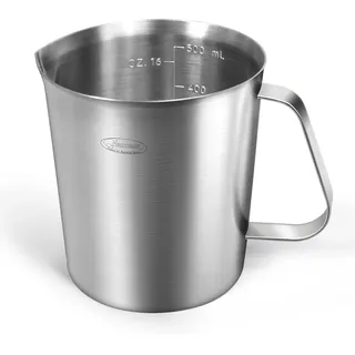 Newness Messbecher Edelstahl, 500 ML [3 Messskalen, einschließlich Cups Skala, ML Skala, OZ Skala] Edelstahl-Messbecher Milchkännchen mit Markierung mit Griff, Messkanne Milk Pitcher
