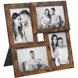 SONGMICS Bilderrahmen-Collage, 4 Fotorahmen für 10 x 15 cm Bilder | Fotocollage, Wandcollage, Multi-Rahmen, Wanddeko, Rustikales Braun und Klares Glas, KAVI Kollektion RPF025X01