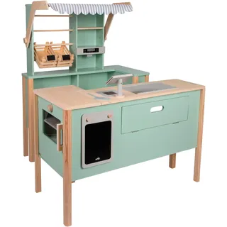 Small Foot Company Small Foot Kaufladen und Kinderküche Salbeigrün „Fresh“ aus Holz mit Zubehör, Spielküche & Marktstand, Rollenspielzeug für Kinder ab 3 Jahren, 12688, grün