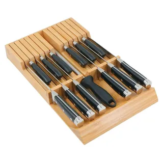 Messerblock Bambus Schublade Organizer für 12 Messer & Schärfer 42.2 x 24.5 x 4.5 cm