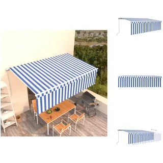vidaXL Markise Manuell Einziehbar mit Rollo 5x3 m Blau und Weiß - Markisen - Blau