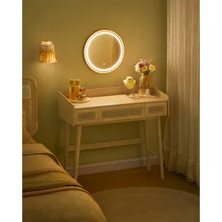 SONGMICS HOME Schminktisch mit Spiegel, Beleuchtung, 3 Schubladen, 3 Lichtfarlpen - Beige