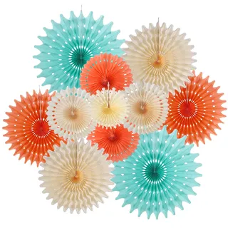 SUNBEAUTY 11 Stück Papier Fächer Dekoration Hängend Girlande Mintgrün Papierfächer Party Deko Set für Hochzeit Geburtstag Tischdeko Sommer-Dekoration Baby Shower Backdrop Garland