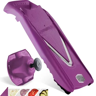 Boerner Pharma Börner Gemüsehobel V5 (Basis Set) • V-Hobel für Scheiben in 4 Schnittstärken • Scheibenschneider mit Edelstahl V-Klinge • Verstellbarer Küchenhobel für Gemüse & Obst • Farbe: Violett