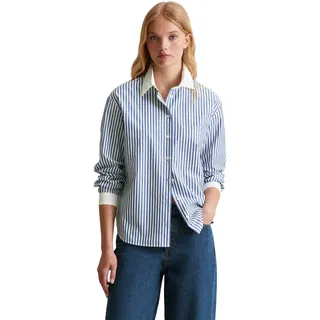 Marc O'Polo DENIM, Damen, Gr. S, blau (medium blau), Web, Obermaterial: 100% Baumwolle, gestreift, regular fit, Manschette, Blusen, gestreift, weißer Kragen und Manschette