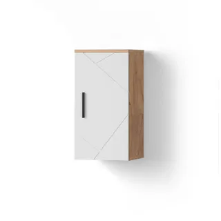 livinity® Ronco Badschrank 30 x 59 cm Weiß Hochglanz/Eiche Spanplatte