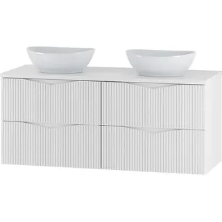 Badezimmer Doppelwaschtisch mit 120 cm Breite in weiß mit gerillter Front, 4 Schubladen - CALURI-140 - Weiß