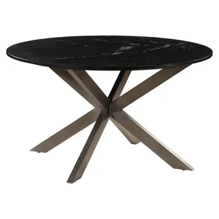 MASSIVMOEBEL24.DE Esstisch rund ⌀ 137 cm Marmor schwarz / Kreuzgestell Eisen Antik Grau BARCELONA #407 - Schwarz