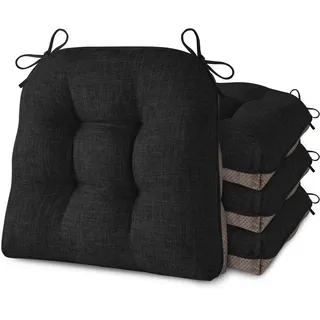 AddGrace Sitzkissen für Esszimmerstühle 4er-Pack 46x44x8cm Schwarz | mit rutschfester Unterseite und Bändern, geeignet für die meisten Esszimmer- und Küchenstühle, strukturierter Stoff, bequem