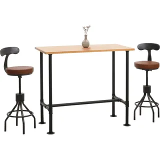 Set Bartisch + 2x Barhocker HWC-N21, höhenverstellbar drehbar Fußablage, Industrial Metall Kunstleder natur, braun - Braun
